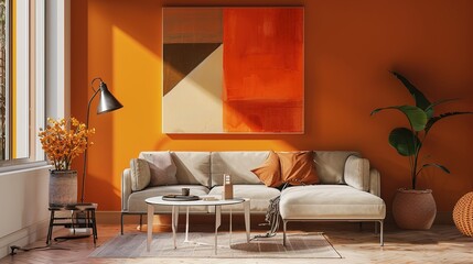 Orange Abstract Oil Painting - a bold and expressive visual. The vibrant orange tones create a dynamic and artistic atmosphere.