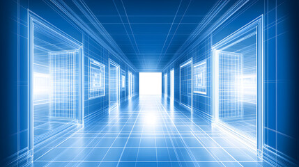 blue corridor in building