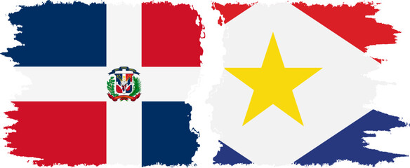 Saba and Dominican Republic grunge flags connection, vector