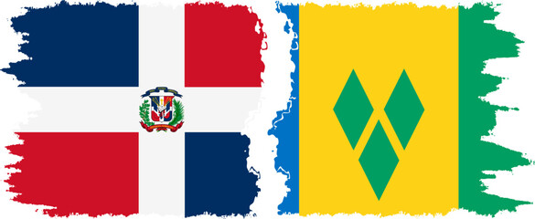 Saint Vincent and the Grenadines and Dominican Republic grunge flags connection, vector