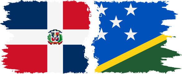 Solomon Islands and Dominican Republic grunge flags connection, vector