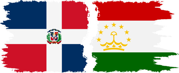 Tajikistan and Dominican Republic grunge flags connection, vector