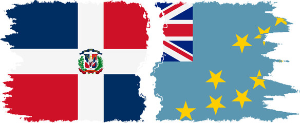 Fototapeta premium Tuvalu and Dominican Republic grunge flags connection, vector