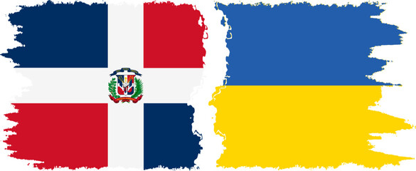 Ukraine and Dominican Republic grunge flags connection, vector