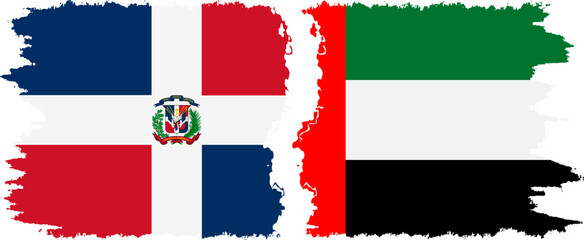 United Arab Emirates and Dominican Republic grunge flags connection, vector