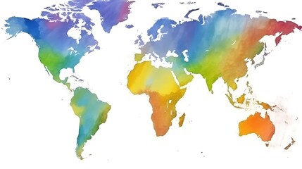 Watercolor World Map Showing Continents In Vibrant Hues