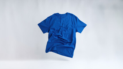 A vibrant blue t-shirt displayed against a smooth, light background, showcasing its soft fabric and casual design.