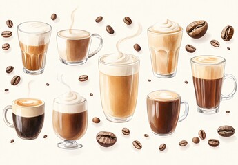 Coffee Drinks Variety  Latte  Cappuccino  Macchiato  Espresso
