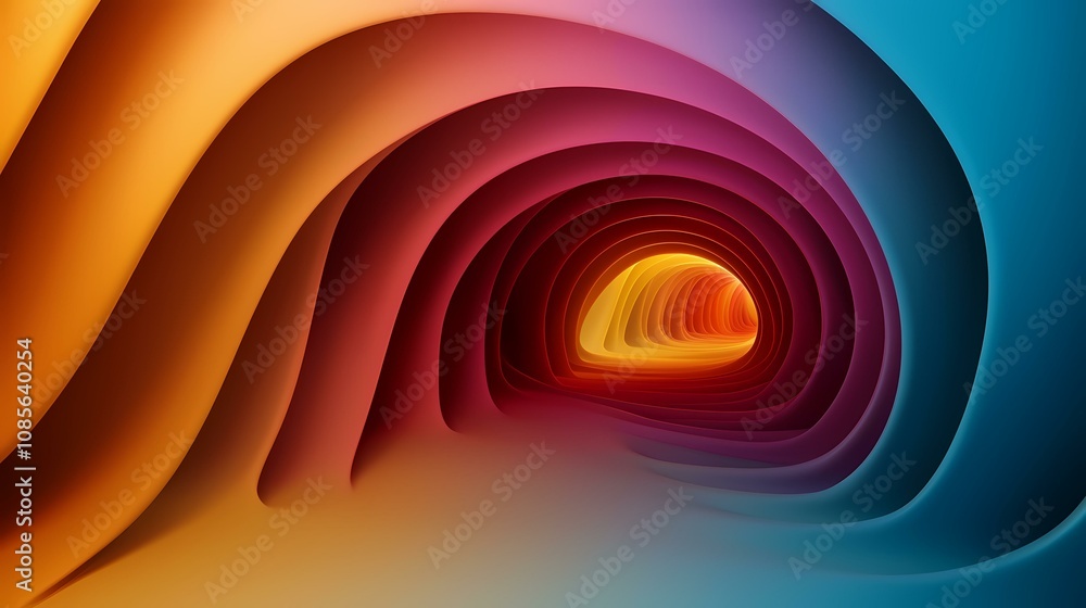 Aufkleber the image shows an abstract, colorful tunnel or vortex of concentric, curving shapes. the colors tra