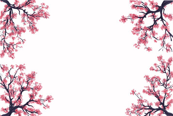 Sakura blossom watercolor banner with branches of blooming sakura trees. Sakura tree branches on a light pink background. Banner for spring illustrations, etc. Vector illustration. © Narin