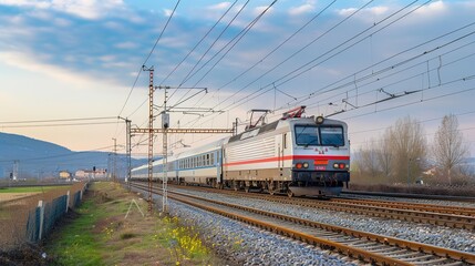 Obraz premium High Speed Railway Locomotive - a sleek and efficient visual. The image highlights the speed and technology of modern rail travel
