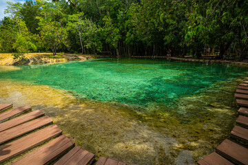 Emerald Pool or Sa Morakot Natural Hot Spring with Wooden Walkway, Khlong Thom Nuea, Khlong Thom District, Krabi, Thailand