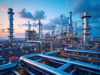 Petrochemical process plant with tall distillation column and complicated metal pipeline network