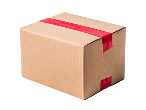 cardboard box with red tape, ideal for shipping and storage needs. Perfect for packaging items securely and efficiently