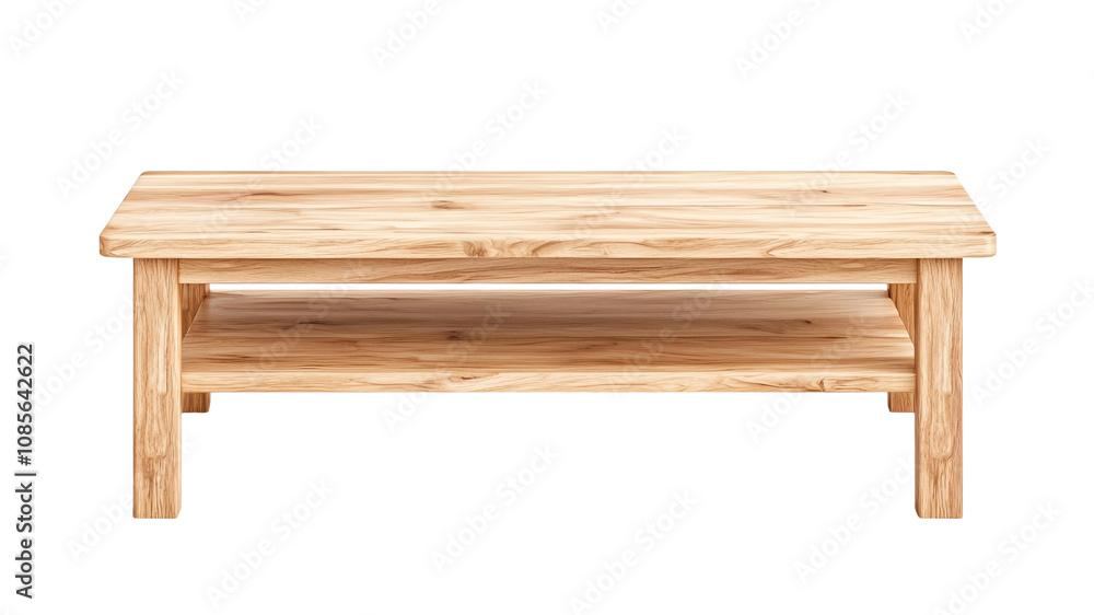 Poster natural wood coffee table with simple design and lower shelf for storage. ideal for modern living sp