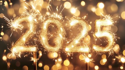 Happy New Year 2025! Sparklers and Fireworks Celebration