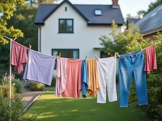 Drying clothes on a rack outside the house during a sunny day