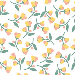 coquette seamless flowers pattern. Delicate petals and vibrant blossoms create an artistic and vintage botanical illustration. Perfect for wallpaper, fabric, wrapping paper and more.