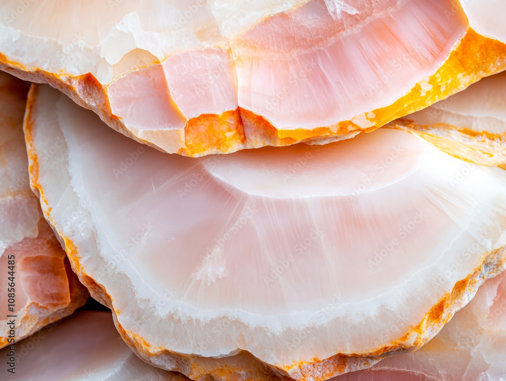Poster close-up view of beautifully layered natural shells with soft pastel colors and intricate patterns p