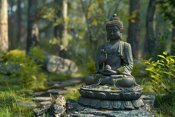 Obraz premium Greeting card with ancient statue great Buddha on holiday composition