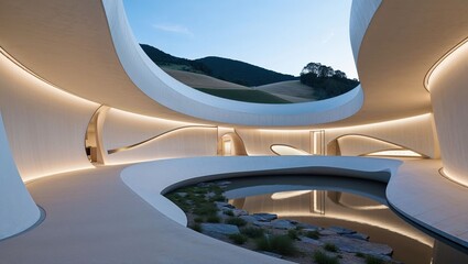 Fototapeta premium Futuristic Museum with Fluid, Wave-Like Architecture