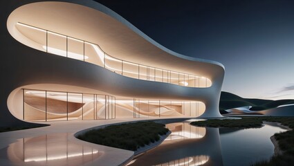 Futuristic Museum with Fluid, Wave-Like Architecture