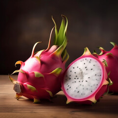 Fresh Dragon fruit still life on wooden table