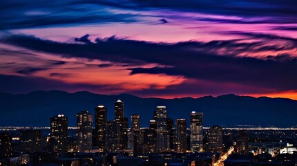 Fototapeta premium city ​​panorama under beautiful twilight sky