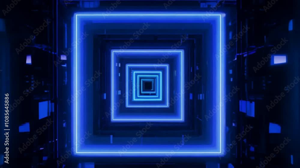 Poster mesmerizing blue neon tunnel glowing light lines create depth and perspective