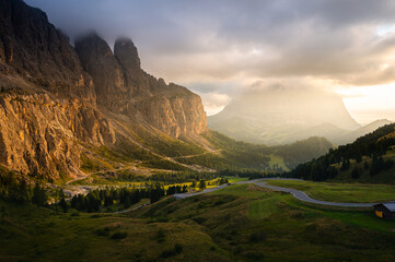 View of the Dolomites from Gardena Pass, Italy