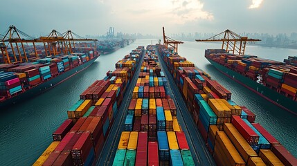 Aerial View Container Ships Cargo Port Global Trade Logistics