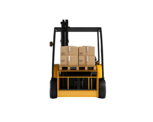 Forklift is loaded with boxes. on Isolated transparent background