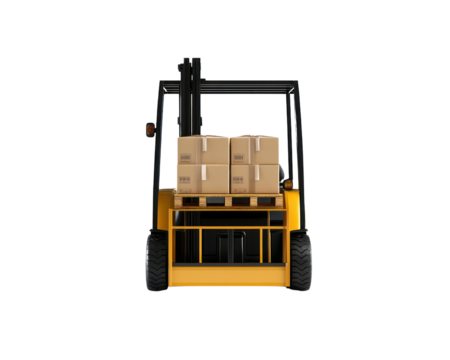 Forklift is loaded with boxes. on Isolated transparent background