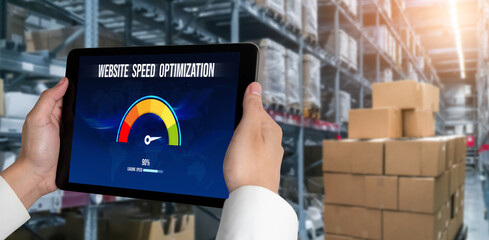 Computer software evaluating website loading speed. Concept of improving website loading speed snugly.