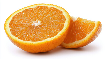 Fresh orange fruit, sliced in half, showcasing vibrant orange color and juicy texture. Perfect for healthy snacks or refreshing drinks