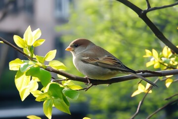 White-crowned Sparrow bird on a branch. Beautiful simple AI generated image