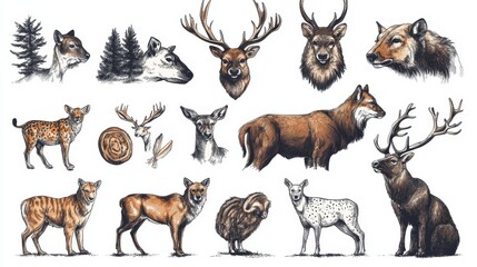 PNG wildlife animal element set, transparent background