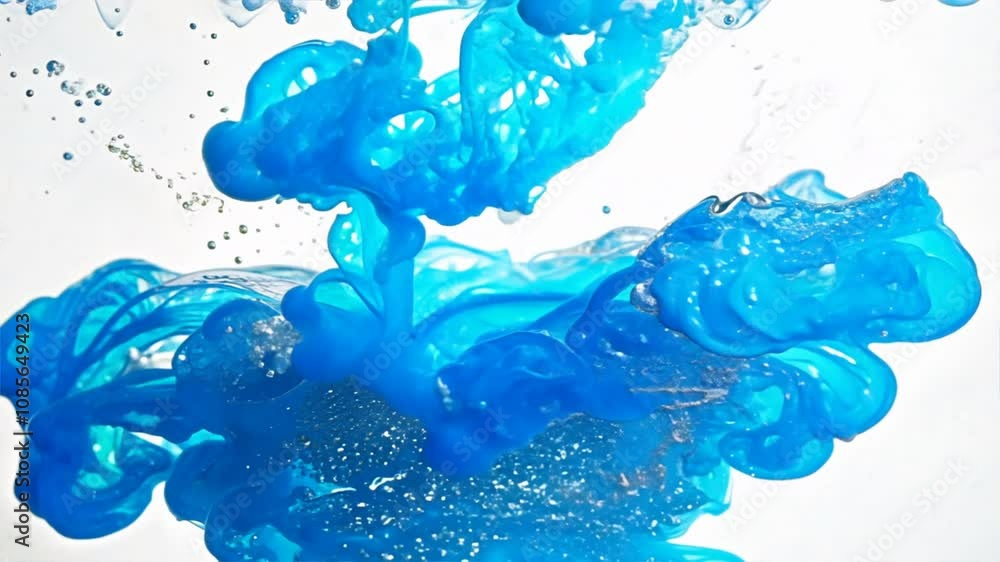 Poster vibrant blue ink swirl abstract liquid patterns in water creating dynamic textures