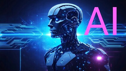 Abstract background with tobot head, circuit, and a word AI.