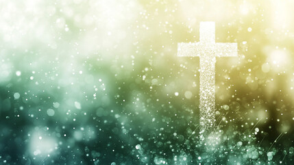 Fototapeta premium simple white cross stands against a minimalistic bright light background, symbolizing faith, hope, and spirituality, with a clean, modern aesthetic emphasizing purity and enlightenment