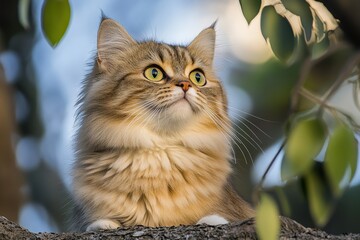 Close-up of a curious tabby cat in an autumn field.. Beautiful simple AI generated image