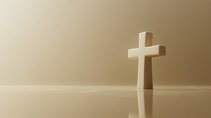 simple white cross stands against a minimalistic bright light background, symbolizing faith, hope, and spirituality, with a clean, modern aesthetic emphasizing purity and enlightenment