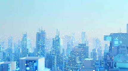 Fototapeta premium Digital technology Blue and white future city glass building poster background