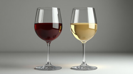glass of red wine and glass of white wine elegantly displayed together, showcasing their rich colors and clarity. Perfect for sophisticated gathering or celebration