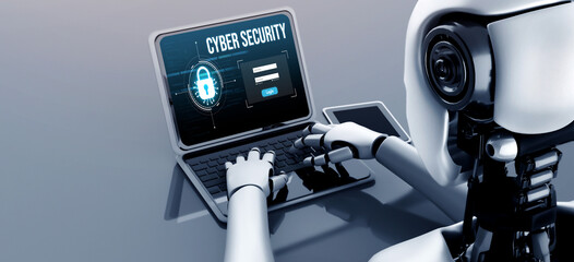 Cyber security system on computer screen protect private information snugly from hacker and cyber attack 3D illustration