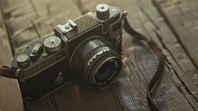 Retro Camera on Wooden Background - a charming and nostalgic visual. The retro camera adds a classic touch to the warm wooden setting.