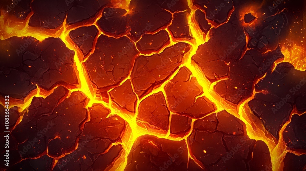 Poster dynamic abstract digital art showing close-up of vibrant lava with dark background, creating energy 