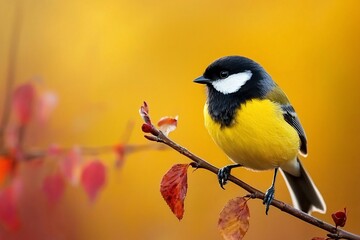 Vibrant Bird Perched on a Branch Amidst Autumn Colors