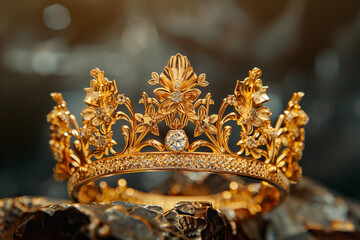 Obraz premium Fantastic king or queen crown from vivid gold material for coronation