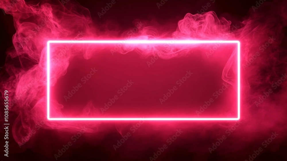 Poster futuristic neon smoke frame on dark red background creating dynamic energy with swirling movement in
